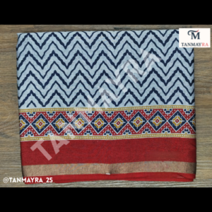 ash color with navy blue shade, kalamkari print daily wear saree