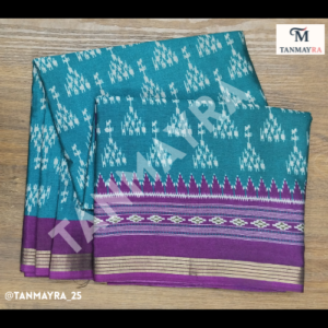 peacock blue ikat print daily wear saree