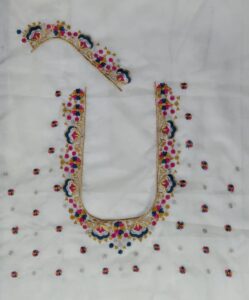 u neck embroidery work with fabric, c 129